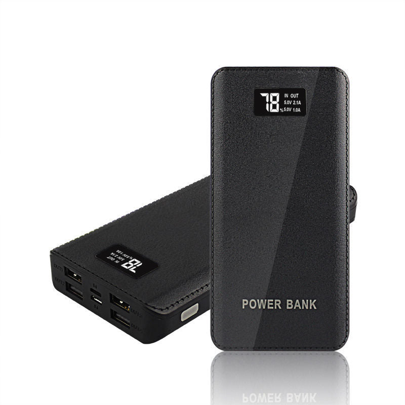 Two black power banks showing digital battery displays and charging ports