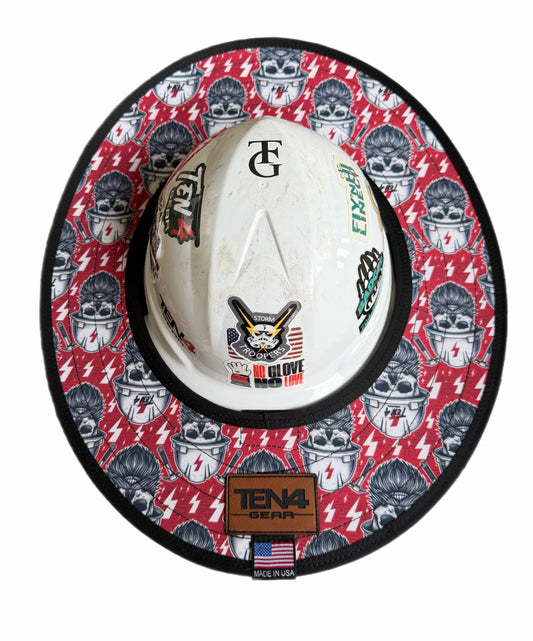 The Hoss Hard Hat Sun Shade Visor, overhead view on a white hard hat