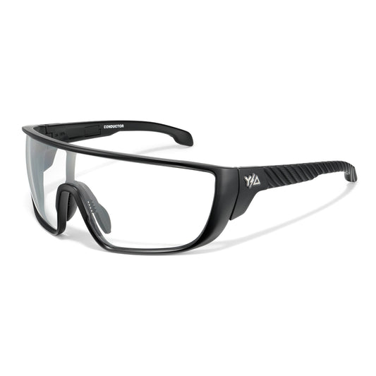 Z87+ Conductors Clear, black frame and clear wraparound lens, three-quarter view