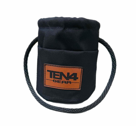 Solid Black Grunt Sack, front view with rope handle and brown Ten4 logo patch