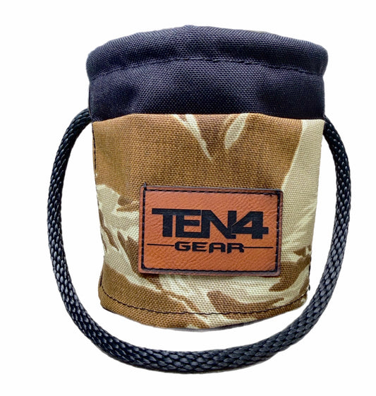 Desert Tiger Stripe Grunt Sack, tan camo bag with rope handle and Ten4 logo patch