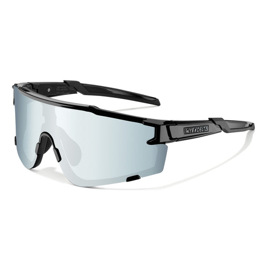 Z87+ HiViz 2.0 Black Mirror, black frame and wraparound mirrored lens, three-quarter view