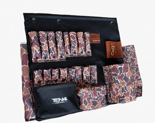 Duck Camo 32 in TEN4 Toolboard, non-lighted version with original pocket layout and woven fabric texture.