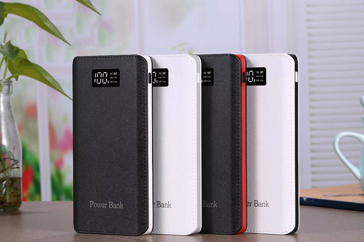 Four power bank color options shown upright