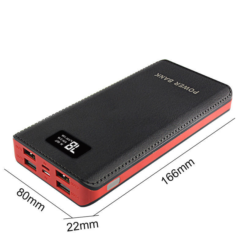 Power bank dimension graphic with red end panel and black body