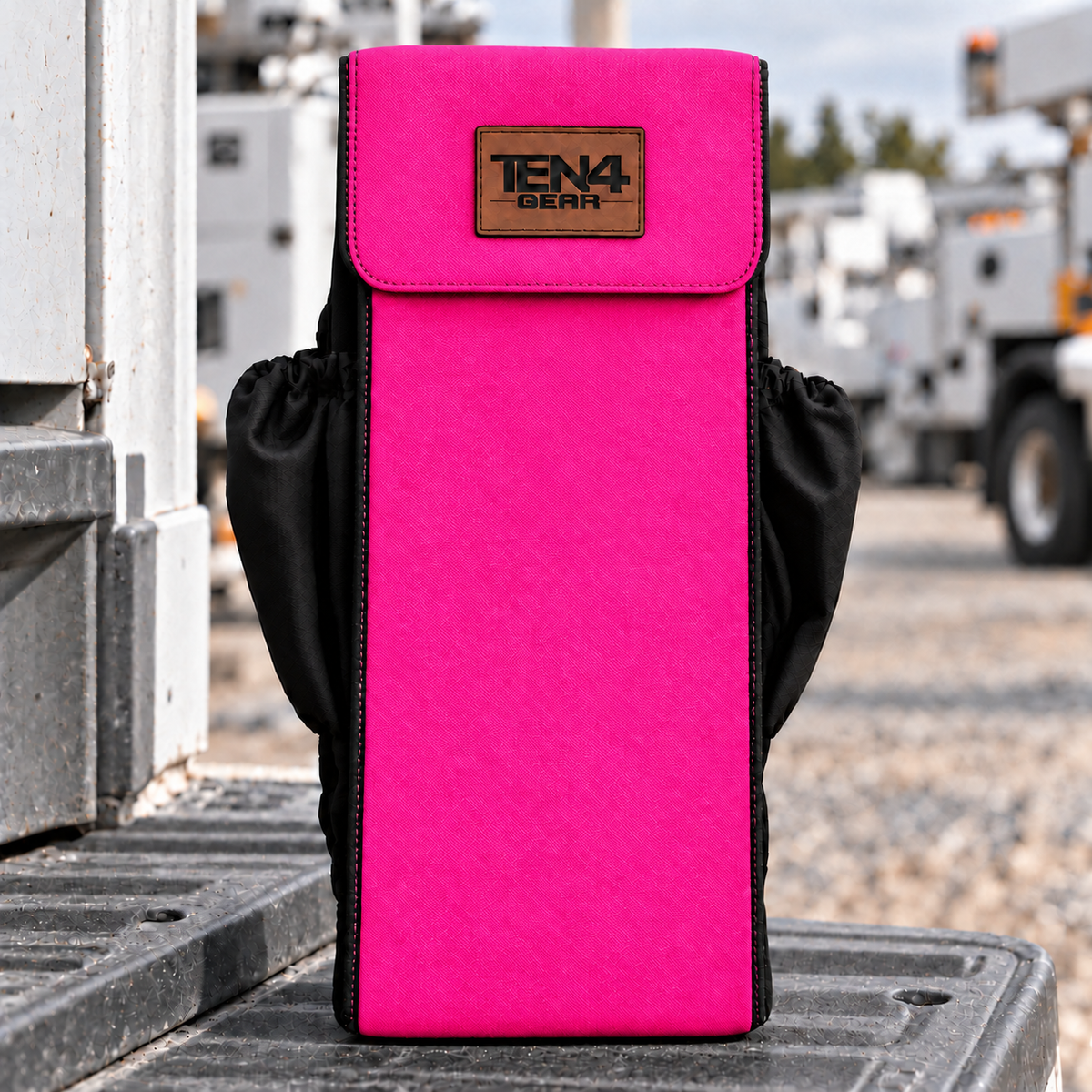 Electric Pink Utility Glove & Sleeve Bag with Velcro Flap — shared 18 and 20 inch photo; approved TEN4 GEAR patch