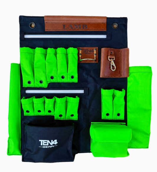 Electric Lime 24in TEN4 G Board with two integrated LED strips and original woven-fabric pocket layout.