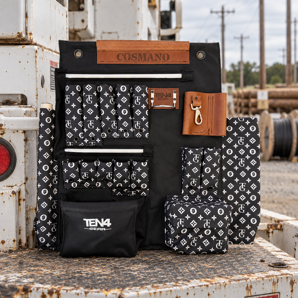 24″ G Board™ – Lighted Lineman Tool Board displayed on a bucket truck at an outdoor linework site