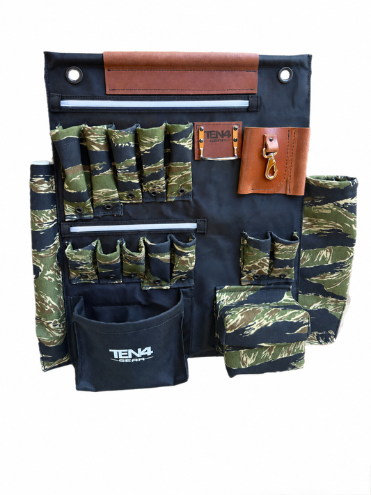 24-inch TEN4 G Board in Tiger camouflage with two integrated LED strips and original woven-fabric pocket layout.