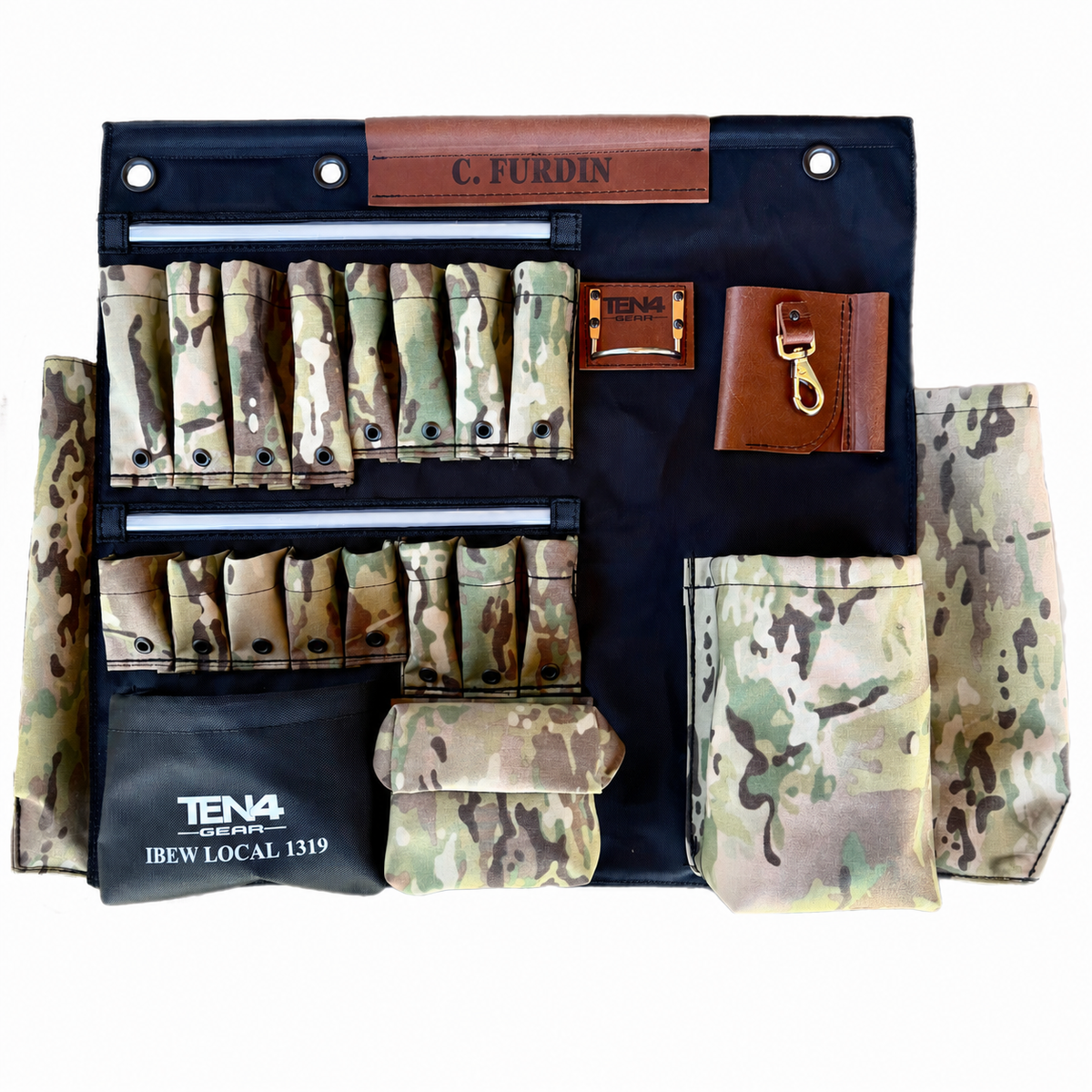 32-inch TEN4 G Board in Defender with two integrated unlit LED strips and original woven-fabric pocket layout.
