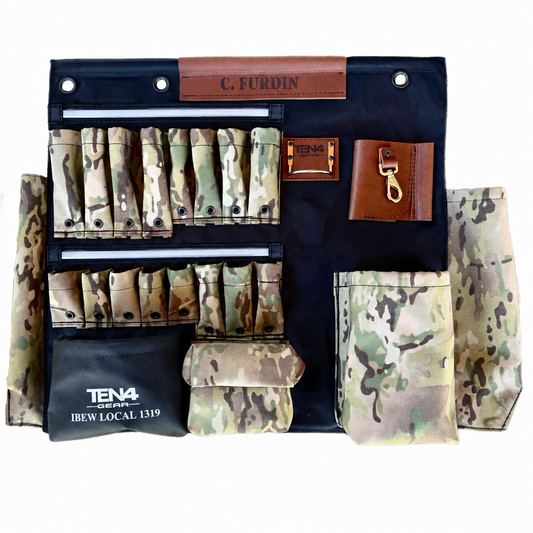 32-inch TEN4 G Board in Defender with two integrated unlit LED strips and original woven-fabric pocket layout.