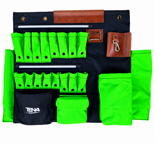 32-inch TEN4 G Board with two integrated LED strips in Electric Lime, with 16 tool pockets and three top mounting grommets.