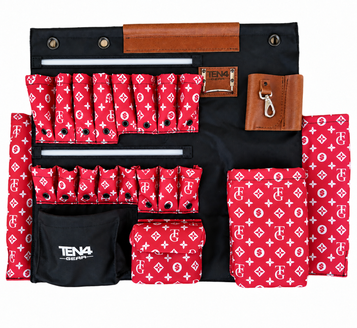32-inch TEN4 G Board in TG Red with two integrated LED strips, 16 tool pockets and three top mounting grommets.