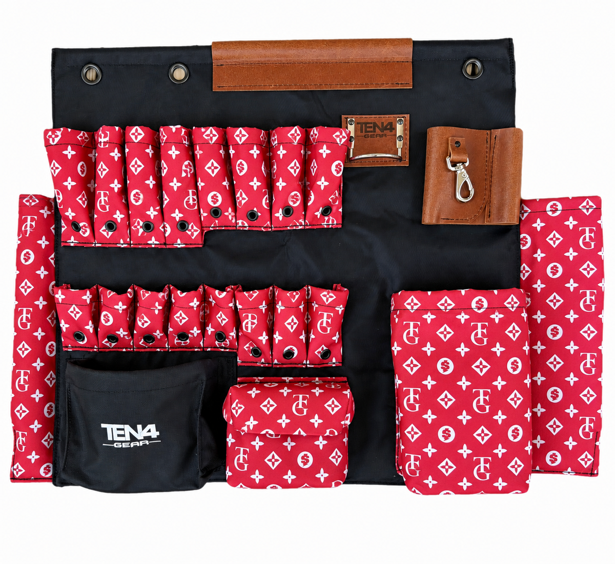 TG - Red 32 in TEN4 non-lighted Toolboard with the 32-inch 16-pocket layout, three mounting grommets and woven patterned fabric.