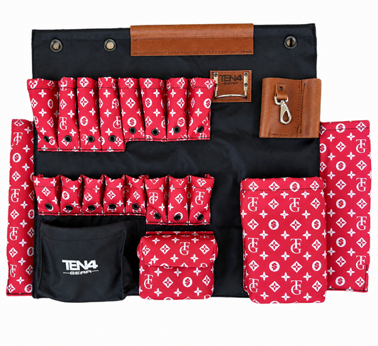 TG - Red 32 in TEN4 non-lighted Toolboard with the 32-inch 16-pocket layout, three mounting grommets and woven patterned fabric.