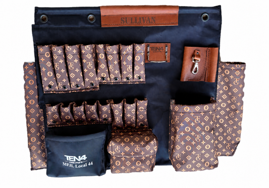 32-inch TEN4 Toolboard in TG Brown with woven fabric texture, tool pockets and leather accessories; non-lighted version.