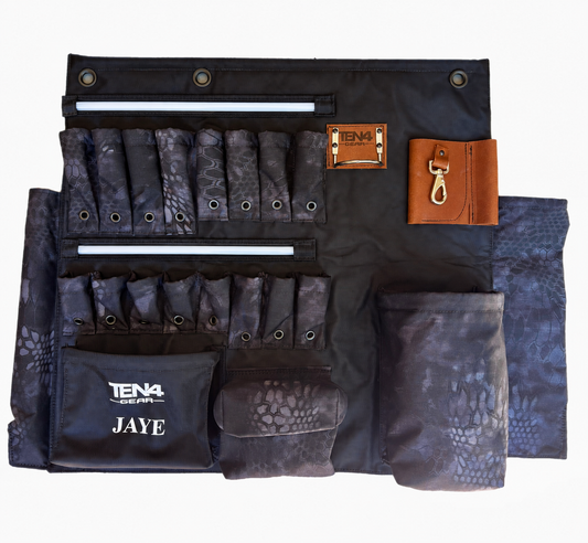 32-inch TEN4 G Board in Typhon, showing two integrated unlit LED strips, original pocket layout and woven fabric texture.