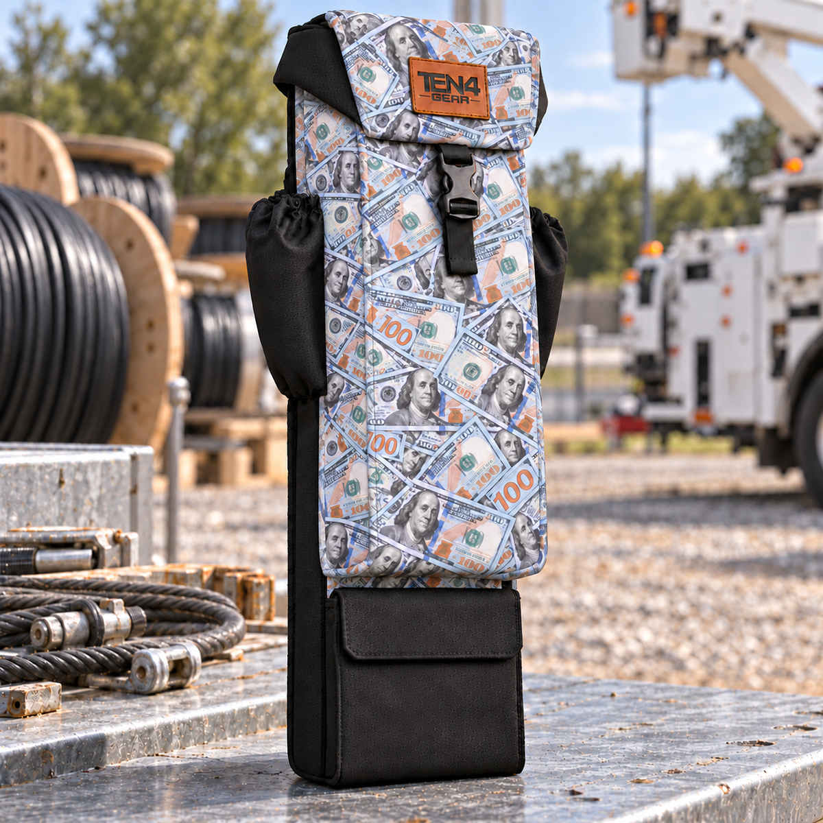 TEN4 Gear Blue Strips 29-inch Utility bag, matching patterned gusset, black rear backing and lid sides