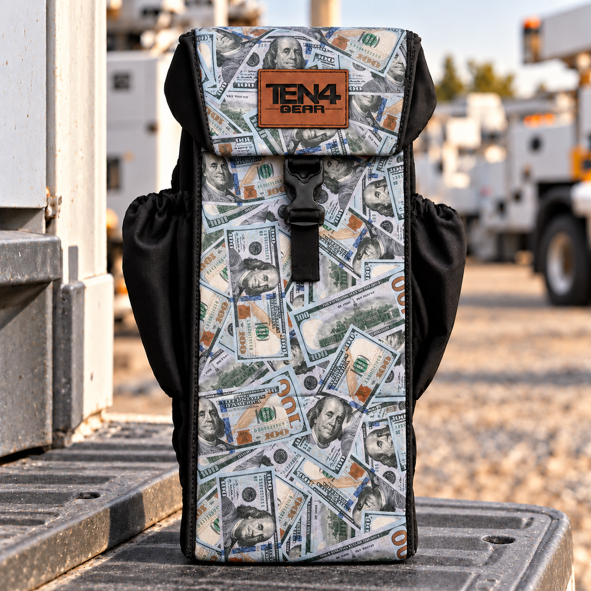TEN4 Gear Blue Strips Utility glove bag with formed buckle lid and black side pockets — pattern placement varies
