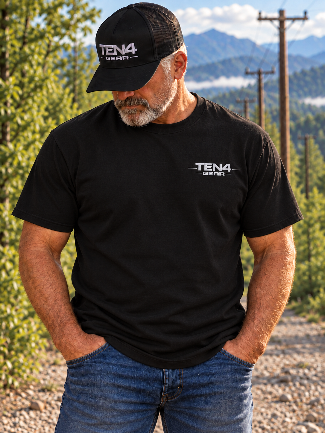 TEN4 Daddy’s Money Tee, black front view with clean silver-gray left chest logo