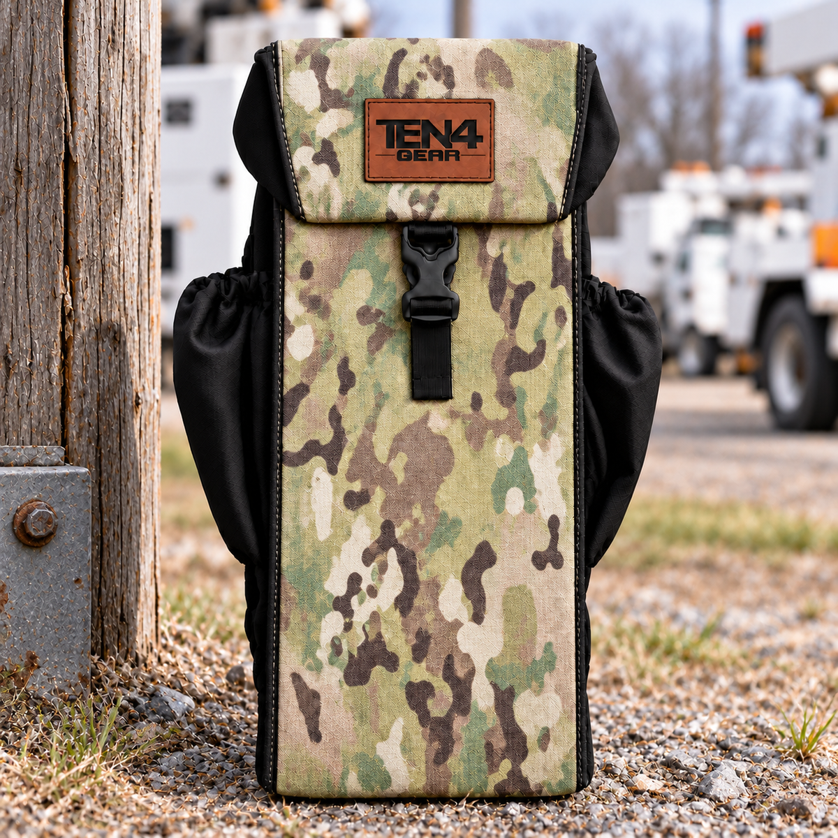 TEN4 Gear Defender Utility glove bag with formed buckle lid and black side pockets — pattern placement varies