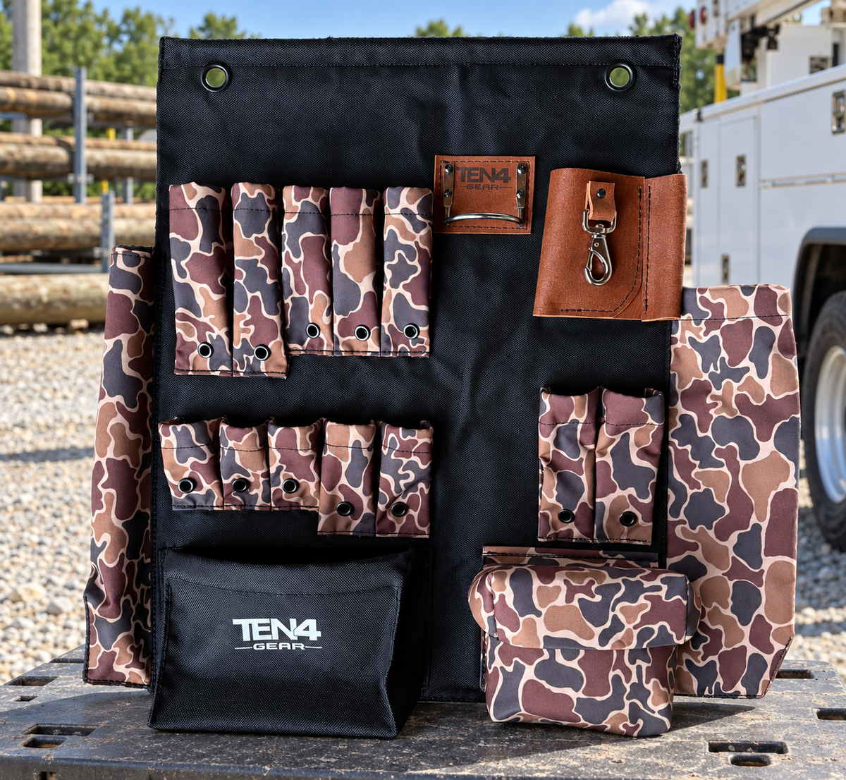 TEN4 Gear duck camo 24 inch tool at an outdoor utility worksite