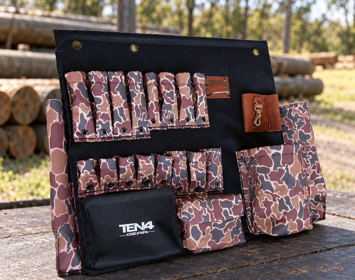 TEN4 Gear duck camo 32 inch tool at an outdoor utility worksite