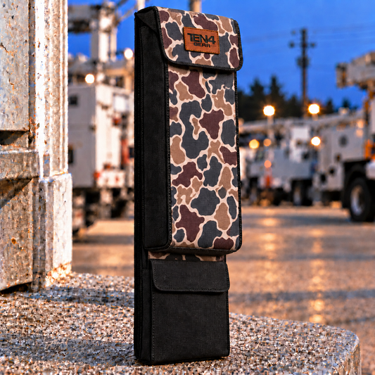 TEN4 Gear Duck Camo 29-inch Lineman bag with Velcro flap and flat black lower pocket