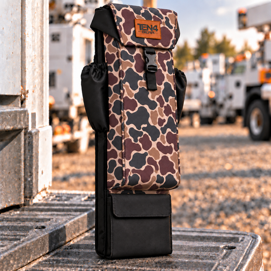 TEN4 Gear Duck Camo 29-inch Utility bag, matching patterned gusset, black rear backing and lid sides