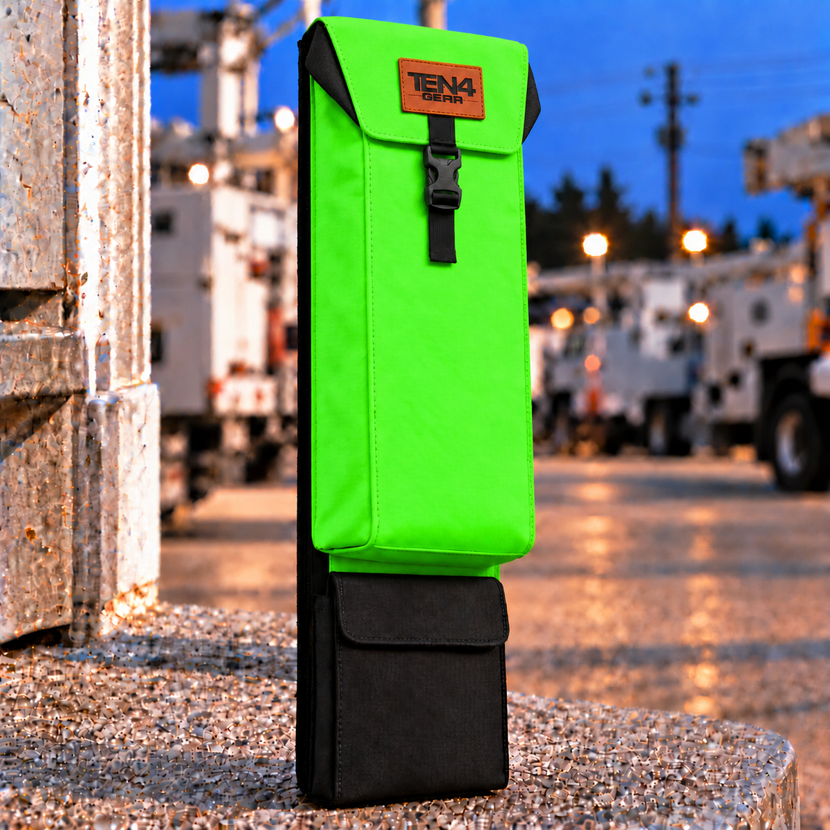 Electric Lime Classic Glove & Sleeve Bag — 29 inch Buckled Formed Lid; extra bottom pocket; approved TEN4 GEAR patch