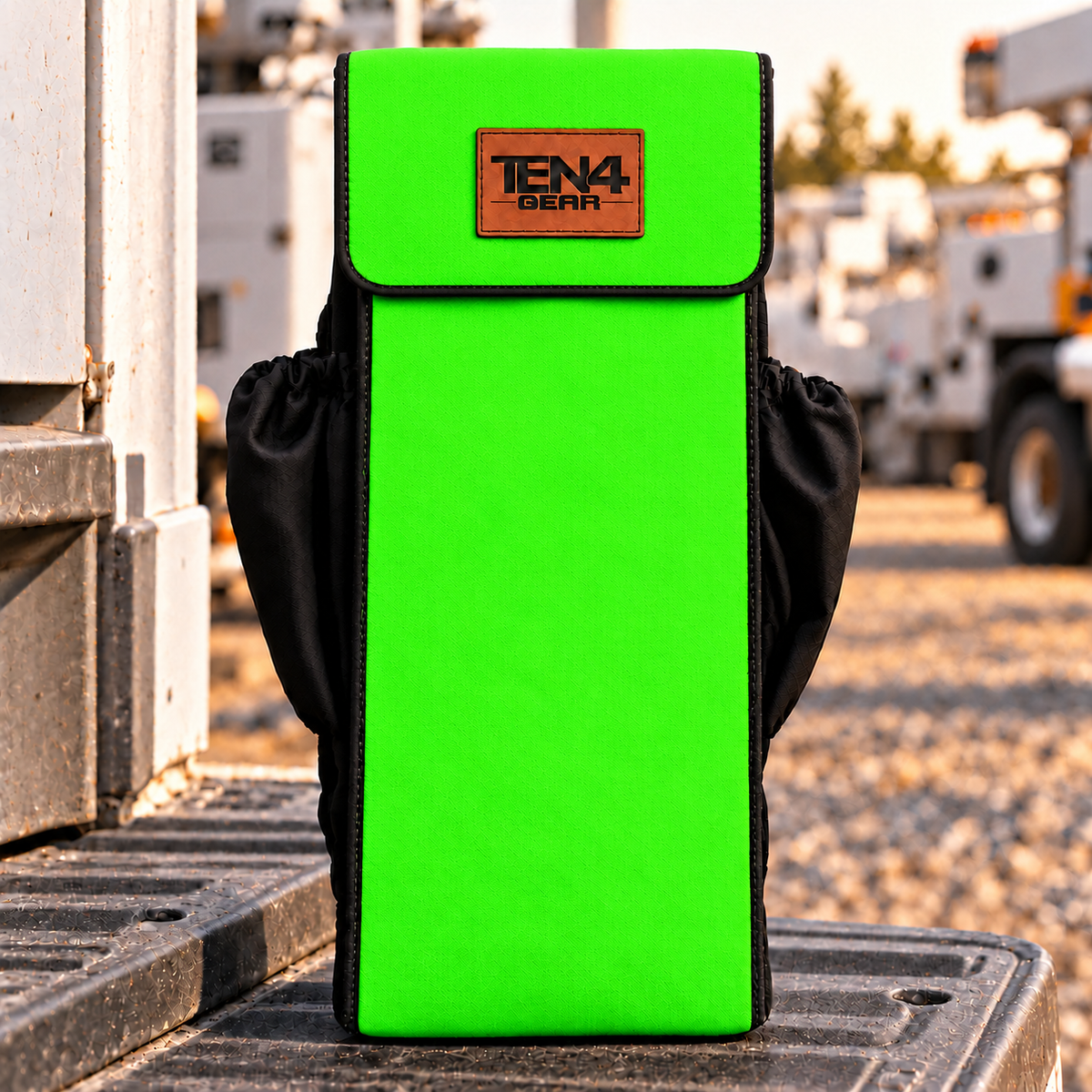 Electric Lime Utility with Velcro Flap — shared 18 and 20 inch photo; approved TEN4 GEAR patch