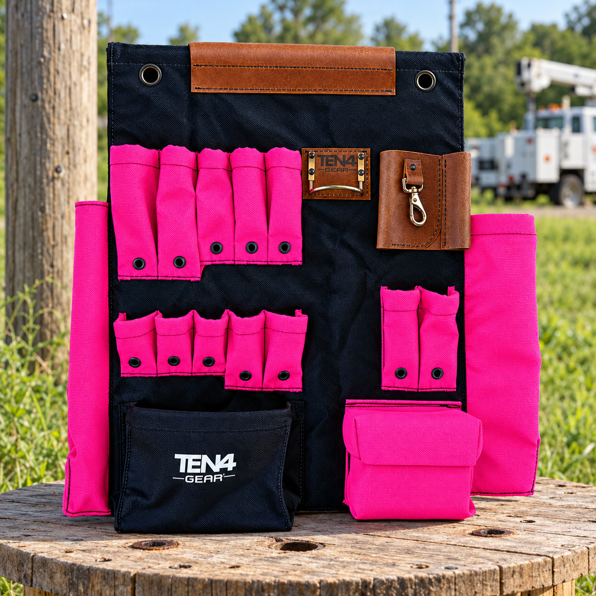 Electric Pink 24-inch TEN4 Tool Board at an outdoor utility worksite
