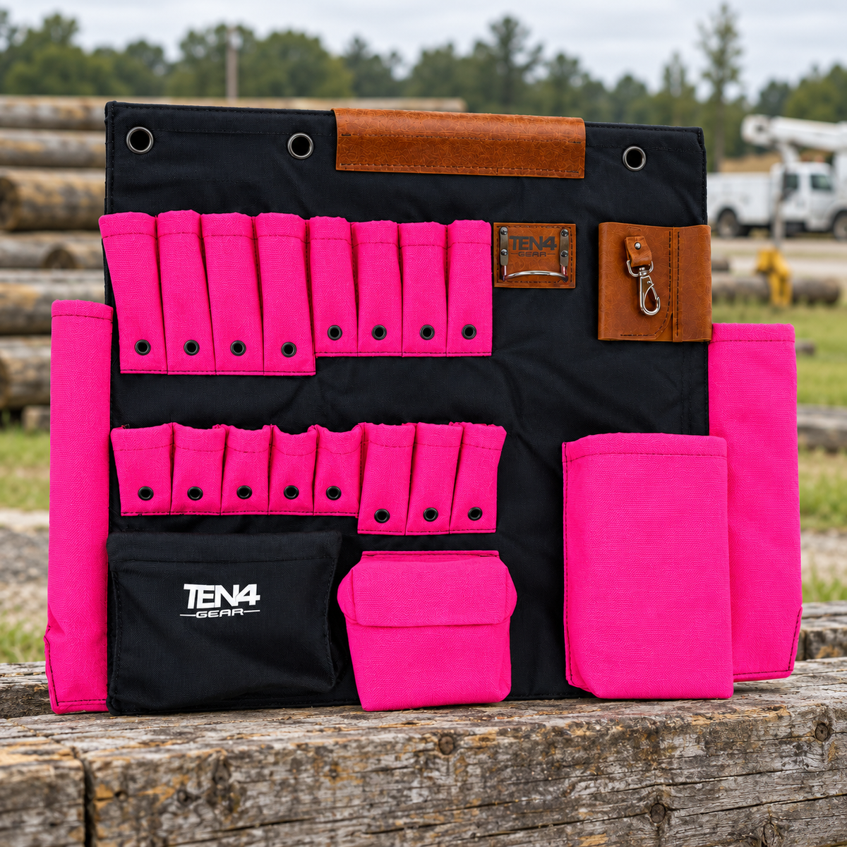 Electric Pink 32-inch TEN4 Tool Board at an outdoor utility worksite