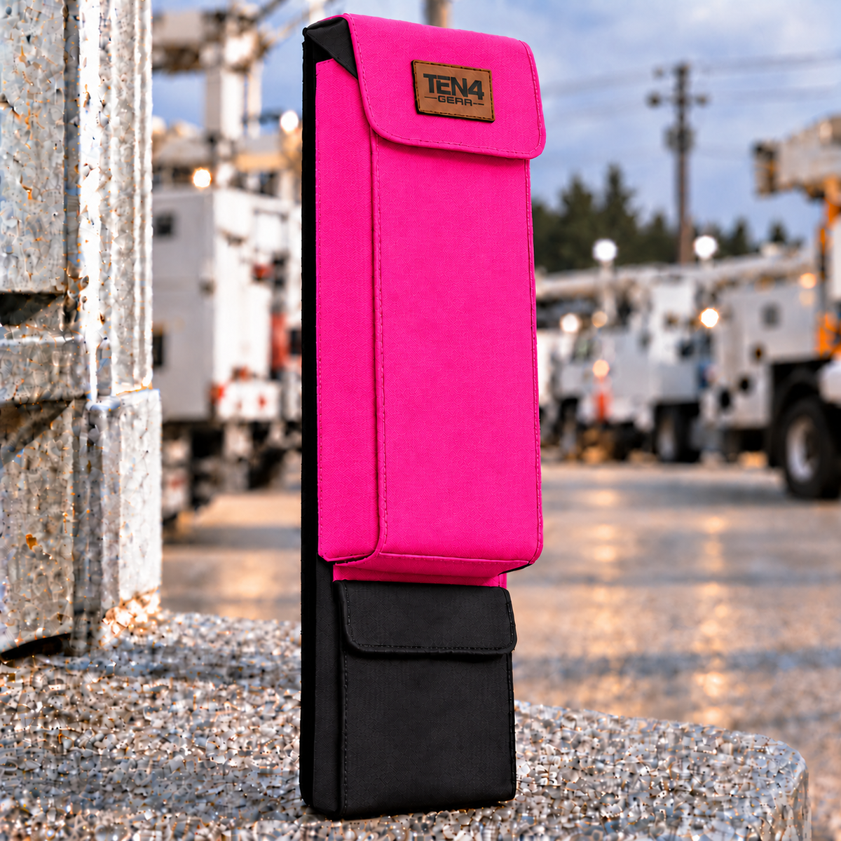 TEN4 Gear Electric Pink 29-inch Lineman bag with Velcro flap, matching body gusset, black rear backing and black lid sides