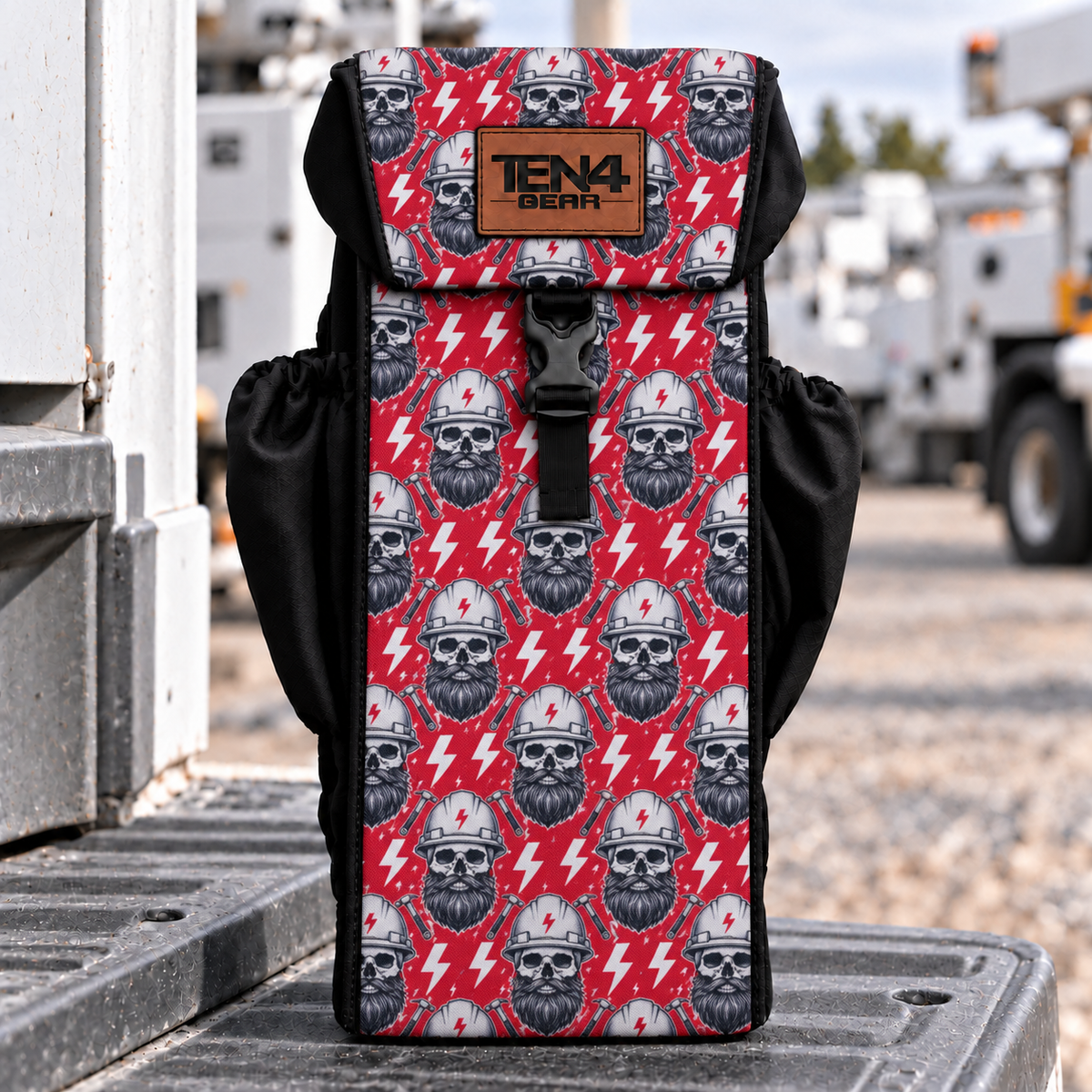 TEN4 Gear Hoss Utility glove bag with formed buckle lid and black side pockets — pattern placement varies