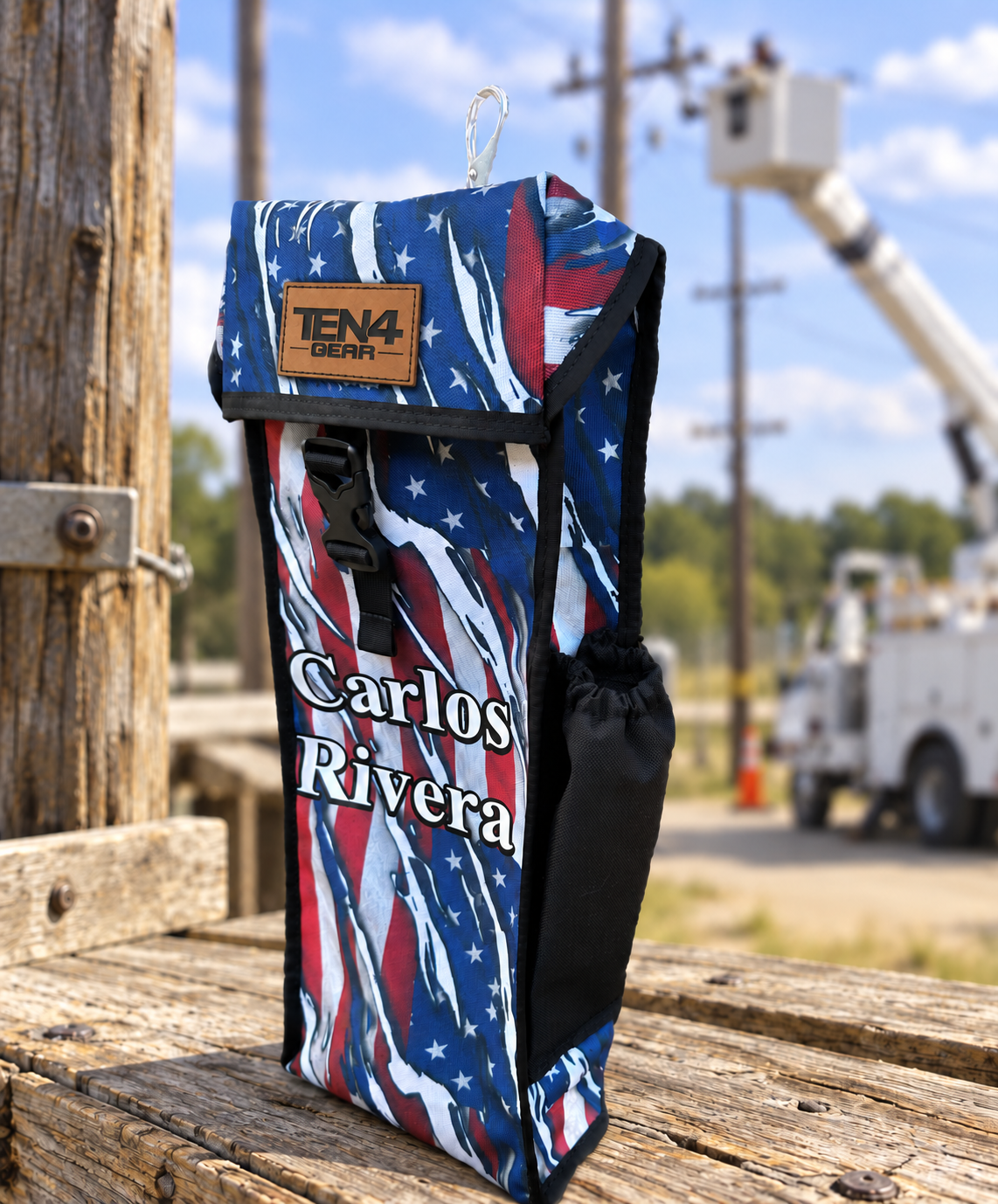 Patriot Utility with Buckled Formed Lid and approved rectangular TEN4 GEAR leather patch — shared 18 and 20 inch photo