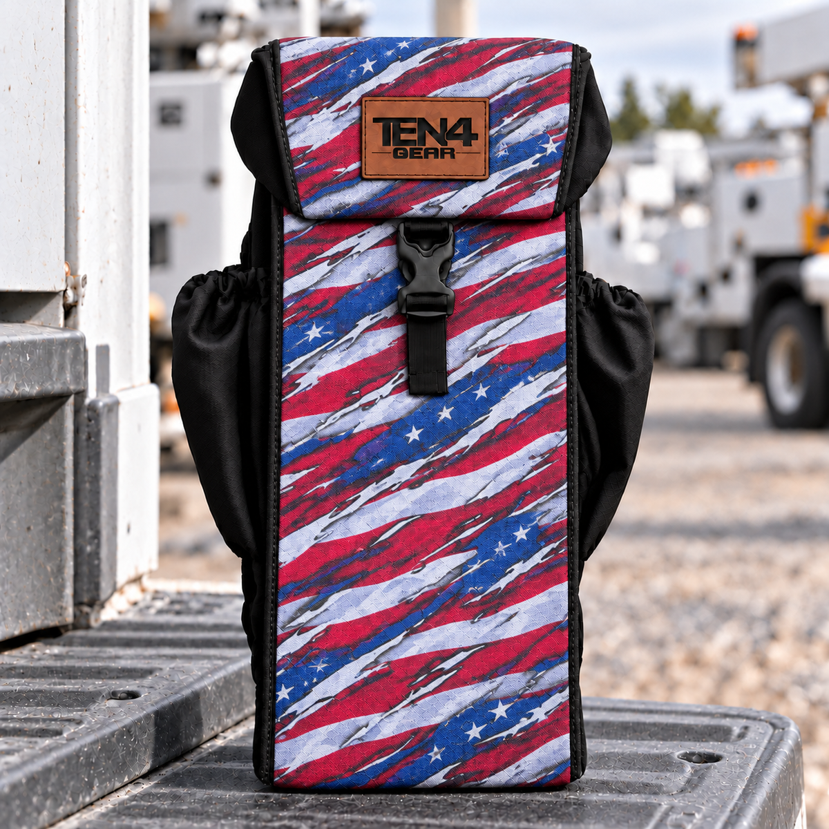 TEN4 Gear Patriot Utility glove bag with formed buckle lid and black side pockets — pattern placement varies