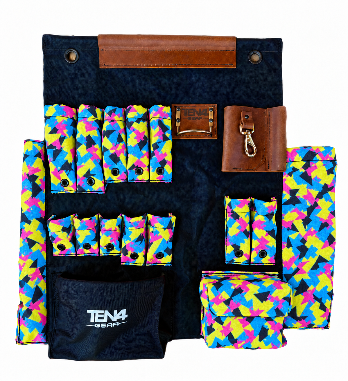 TEN4 Gear Pop Rocks 24-inch Tool Board, with 12 tool pockets, woven patterned fabric and no lights.