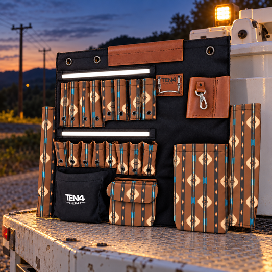 RanchHand 32-inch TEN4 G Board with illuminated LED strips at a rural utility jobsite at dusk.