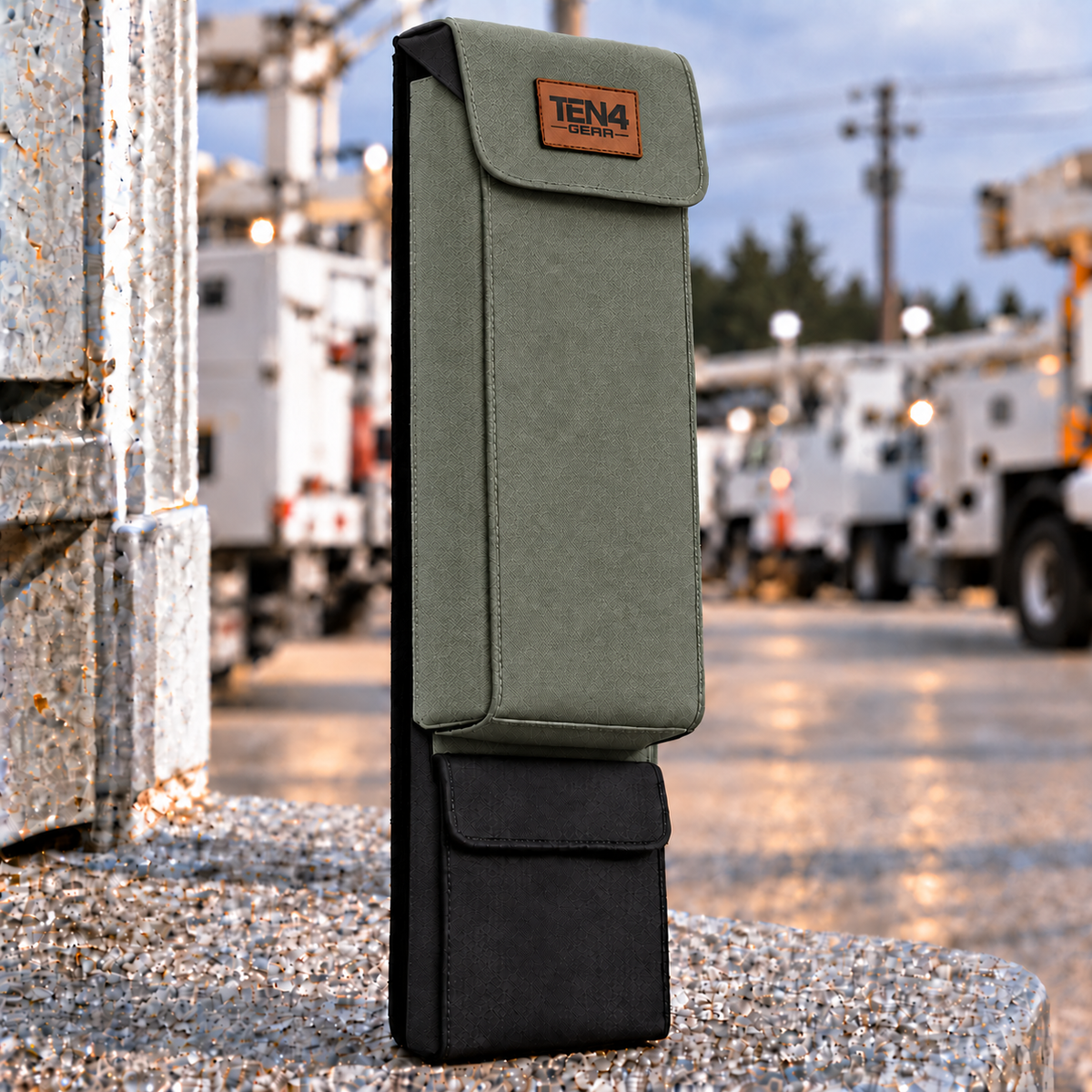TEN4 Gear Ranger Green 29-inch Lineman bag with Velcro flap, matching body gusset, black rear backing and black lid sides