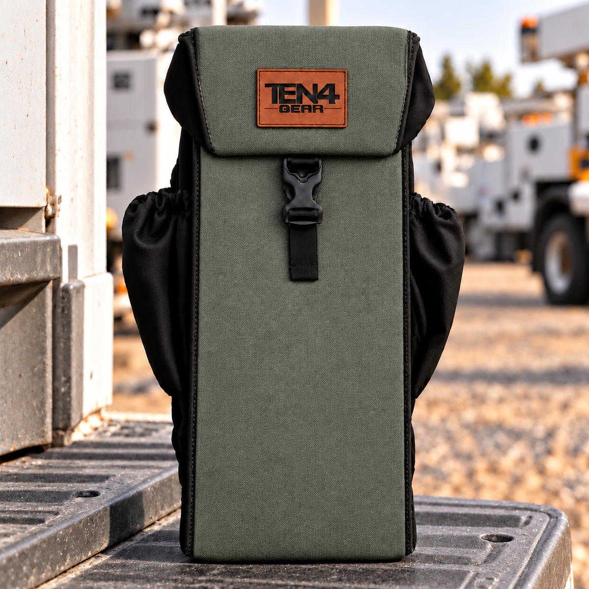 TEN4 Gear Ranger Green Utility glove bag with formed buckle lid and black side pockets — pattern placement varies