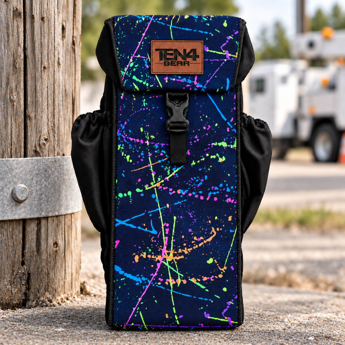 TEN4 Gear Splatter Utility glove bag with formed buckle lid and black side pockets — pattern placement varies