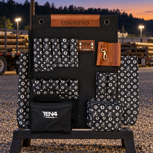 TEN4 Gear TG Black 24-inch non-lighted Tool Board with twelve tool pockets and closed lower pouch at a utility pole yard
