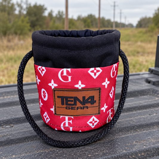 TG Red Grunt Sack on a pickup tailgate at a rural utility worksite
