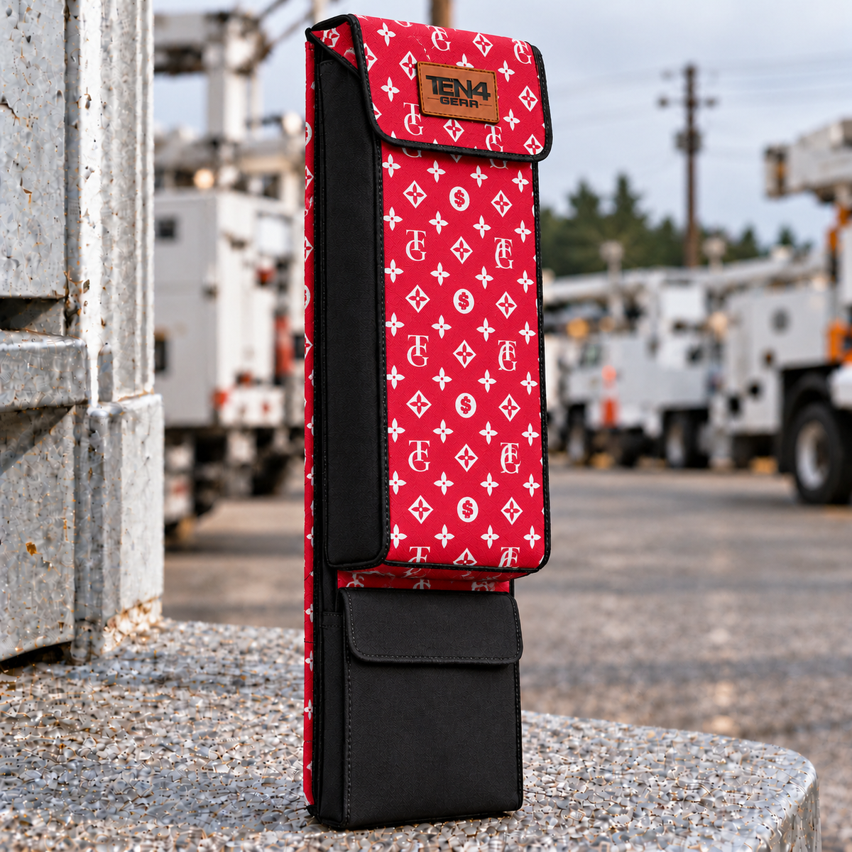 TEN4 Gear TG Red 29-inch Lineman bag with Velcro flap and flat black lower pocket