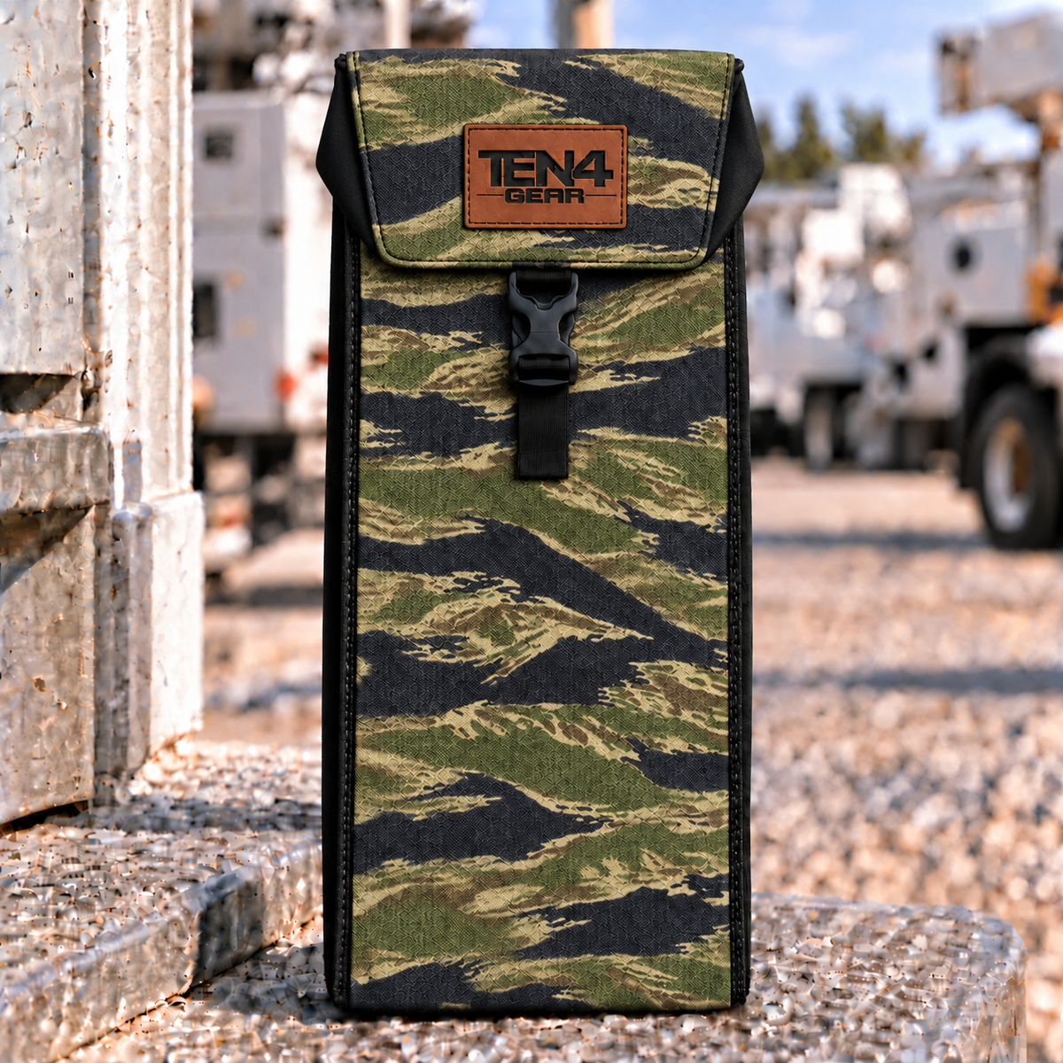 Tiger Stripe Classic with Buckled Formed Lid — shared 18 and 20 inch photo; approved TEN4 GEAR patch