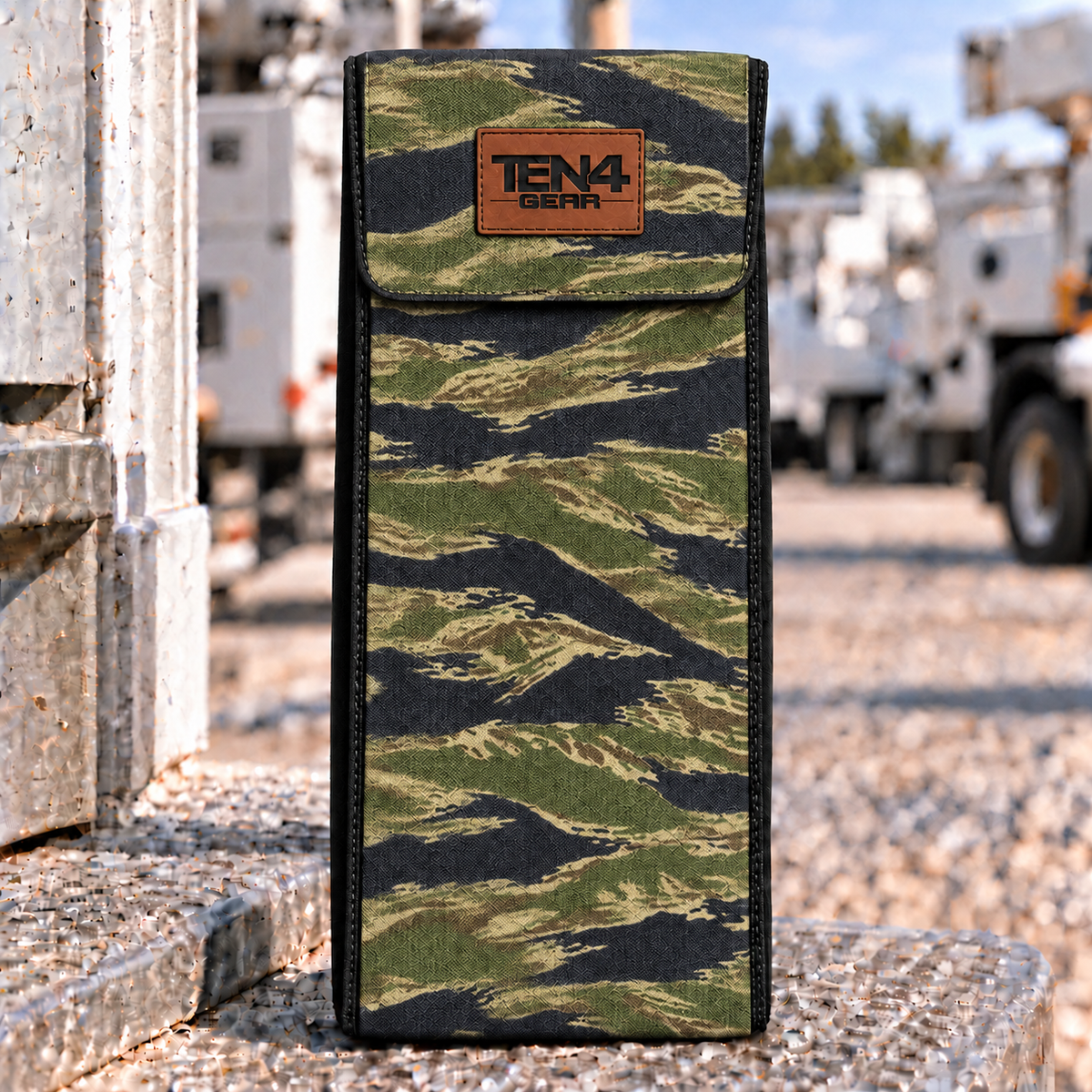 TEN4 Gear Tiger Stripe Lineman glove bag with flat Velcro flap — pattern placement varies