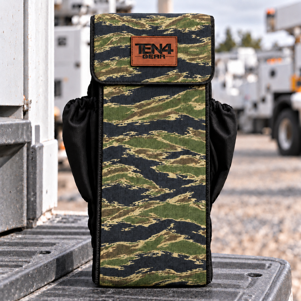 Tiger Stripe Utility with Velcro Flap — shared 18 and 20 inch photo; approved TEN4 GEAR patch