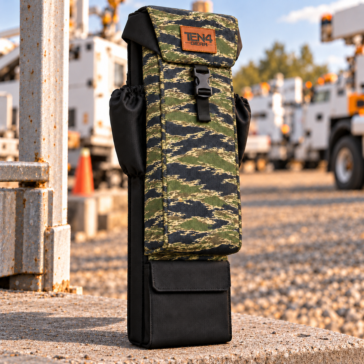 TEN4 Gear Tiger Stripe 29-inch Utility bag, matching patterned gusset, black rear backing and lid sides