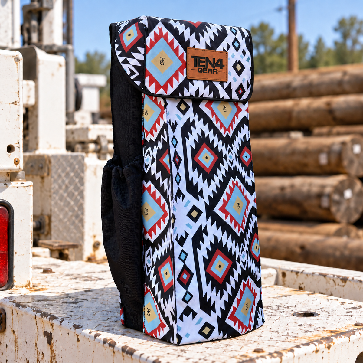 Tomahawk Utility with Velcro Flap and approved rectangular TEN4 GEAR leather patch — shared 18 and 20 inch photo